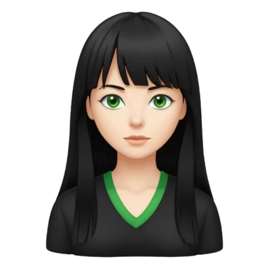 A white woman with Long straight hair with bangs, black hair, green eyes and a low-cut shirt sticker