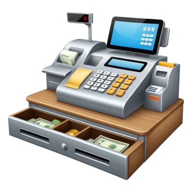 retail store checkout counter with cash register sticker