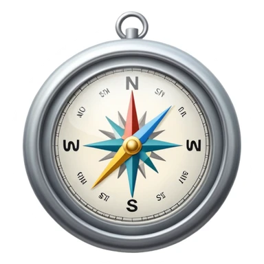 The standard iOS compass emoji 🧭 with a white ribbon threaded through the metal loop at the top of the compass sticker