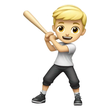 Blonde boy with a crew cut swinging a baseball bat sticker