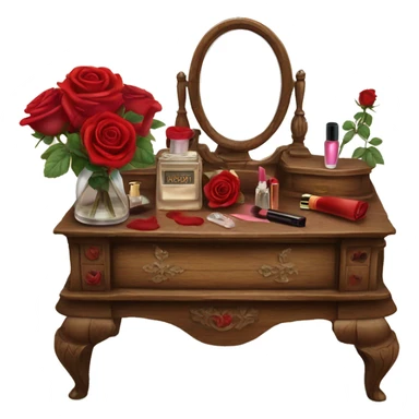 Old wood vanity with red roses vintage makeup and perfume  sticker