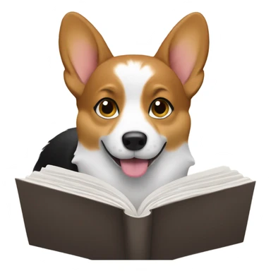 Black Tri-color corgi reading sticker