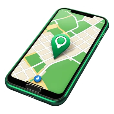 dark green geotag pointing to map on dark green iphone display sticker