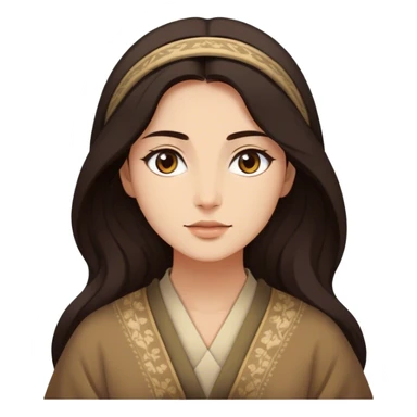 Cinematic Timeless Pocahontas Portrait Emoji, rendered in a realistic, vector style. Depict Pocahontas with warm, glowing skin, naturally flowing dark hair, and a serene, gentle expression, wearing traditional garments in muted earth tones. The design features bold, clean proportions, a soft, inviting glow, and a subtle glowing outline that captures her enduring natural beauty. sticker