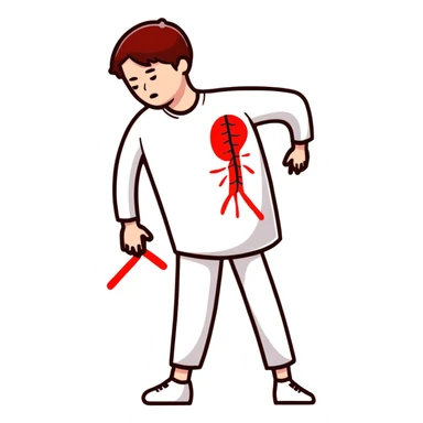 cartoon of a person with a headache, exaggerated pain, red marks sticker