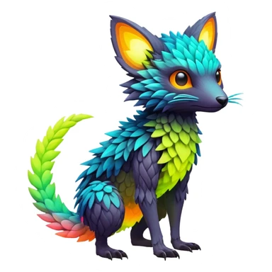 futuristic lush warm-colored neon-colored Fakémon-Trico-creature (full body) sticker