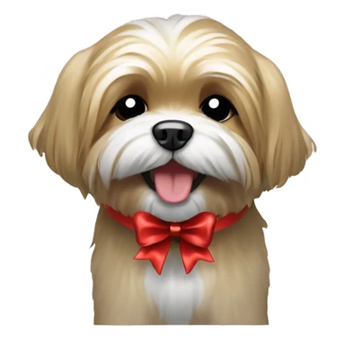 Happy Tan Lhasa Apso with Christmas bow sticker