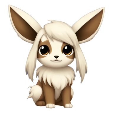 Kawaii Pale Eevee with dark brown long emo hair covering her eyes Full Body sticker