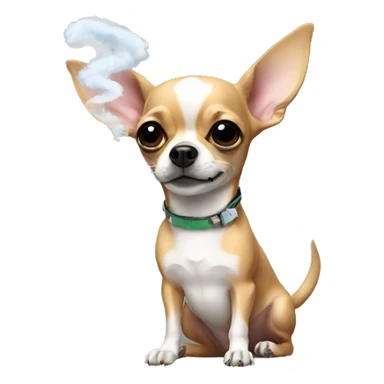 A chihuahua holding a bunny holding a vape sticker