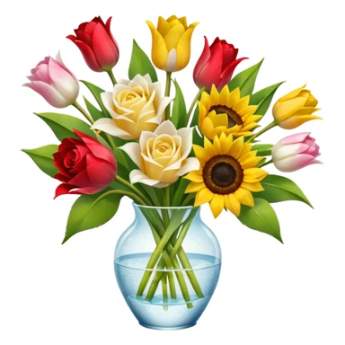 A mix bouquet of red, yellow and white roses, Sunflowers and white and pink Tulips sticker