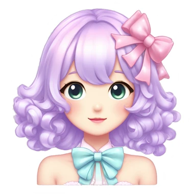 Gorgeous pastel anime style lady with blushing face with sparkly bow tie idol model cottagecore fairycore pastelcore shiny colorful pearly petite simplistic aesthetic trending style sticker