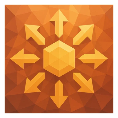 symbole représentant la centralisation, style abstrait, formes géométriques centrées, hexagone central avec motifs rayonnants, style polygonal sticker