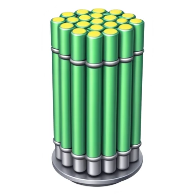 A bundle of uranium fuel rods used in a nuclear reactor, with a metallic structure and cylindrical rods, arranged in a hexagonal grid, futuristic and industrial style sticker
