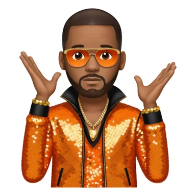 R. Kelly with dark brown hair, orange sequin outfit sticker