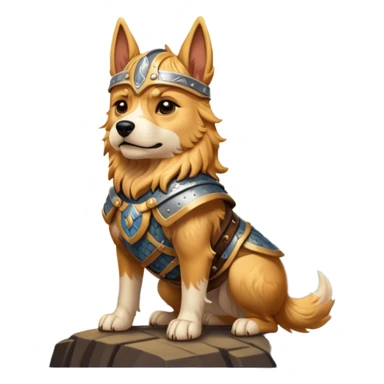 valorous Viking dog in Valhalla, detailed armor, heroic pose, glowing sky sticker