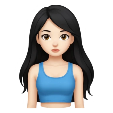 a black hair cute girl with white skin and Extreme Plung Crop Top, Long hair sticker