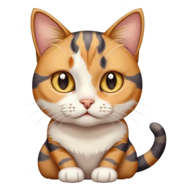 full body anxious looking colourful patchy calico tabby cat with tiny head to large body with fully white front legs sticker