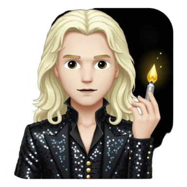 Lestat de Lioncourt with long platinum blonde hair, black sequin outfit sticker