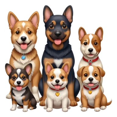 1 german shephard, 1 bulldog, 1 poodle, 1 husky, 1 dachshund sticker