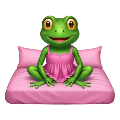 Frog in bed wearing a little pink dress sticker