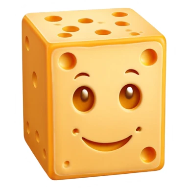 A cuboid made of cheese with a face sticker