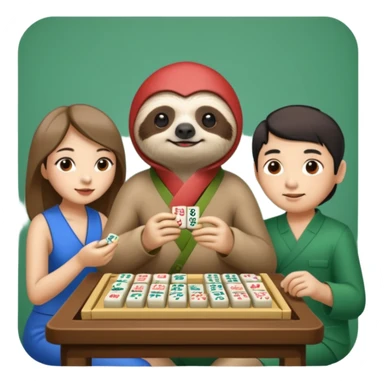 A sloth playing mahjong with two Chinese people sticker