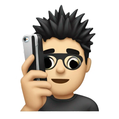 emoji of young man with spiky black hair holding cell phone in hand sticker