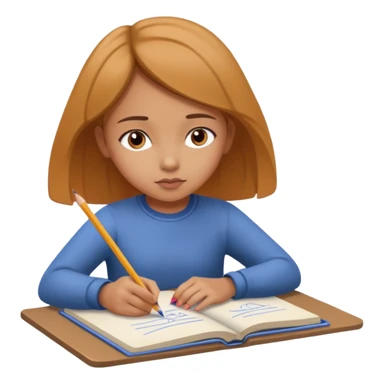 Girl coloring with pencil, writing on sketchbook sticker