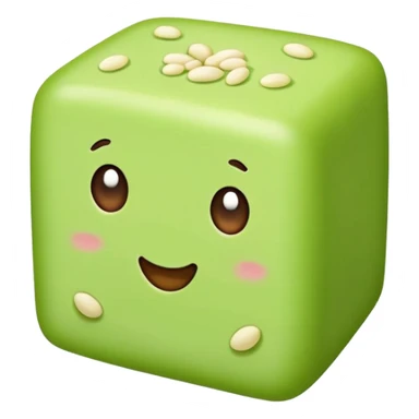 Mung bean cake pale green cubic dessert, simplified emoji style with bold outlines and bright colors, cartoon style Lvdou Gao summer sweet sticker