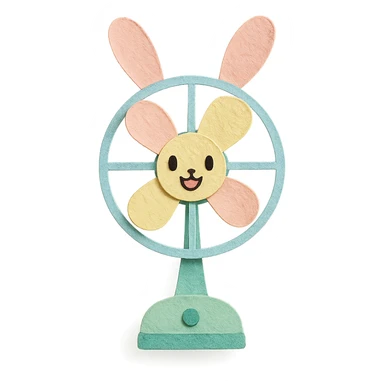 chibi electric fan shaped like a bunny, ears spinning as blades, cheerful face, pastel green, full-body sticker