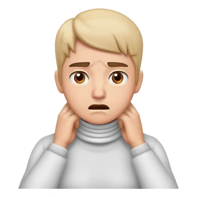 Hands on neck and has annoyed face sticker