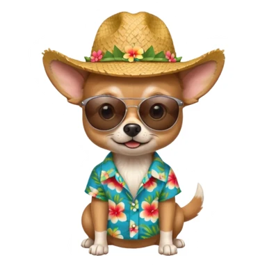 Chihuahua with sunglasses and straw hat, hawaii shirt sticker