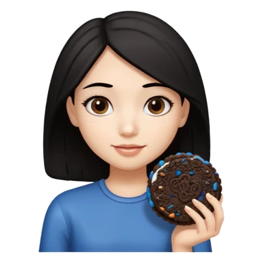 Girl with shoulder-length black hair, holding an oreo cookie in her hand sticker