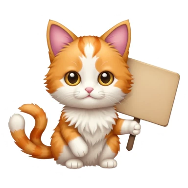 calico kitten holding a large sign sticker