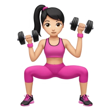 A tan girl with black hair in a ponytail. Wearing a pink gym set. Picking up dumbells sticker