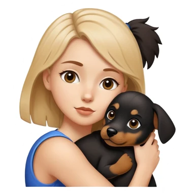 A white girl hugged a black Changmao dog with a little white on the corner of its mouth sticker