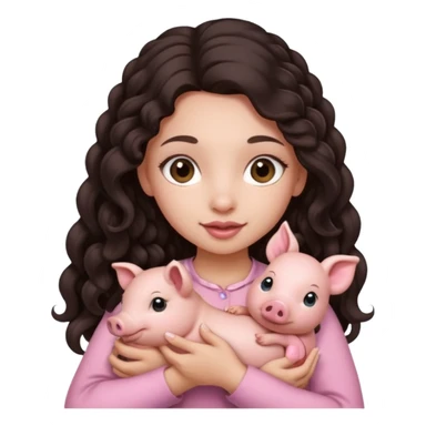 Ragazza bellissima capelli lunghi scuri con piccolo maialino sticker