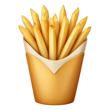 Cinematic Realistic Belgian Fries Dish Emoji, showcasing thick, crispy fries served in a paper cone rendered with detailed textures and golden, appetizing lighting. sticker