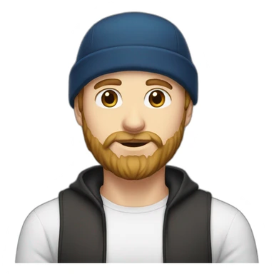 Guy with light brown hair, beard and blue eyes and a black bonnet sticker