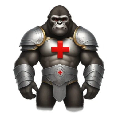 Buff Gorilla wearing a Crusader armor with the holy red Cross sticker