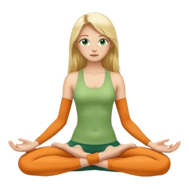 Naked woman tits out long blonde hair green eyes full body skinny legs no clothing sitting in yoga posture sticker