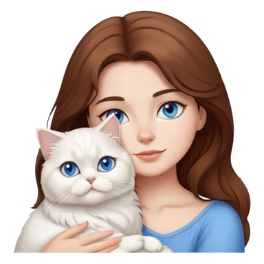 girl with brown hair cuddling a white persian cat with blue eyes sticker