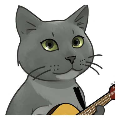 grey Cat with a guitar and side bang sticker