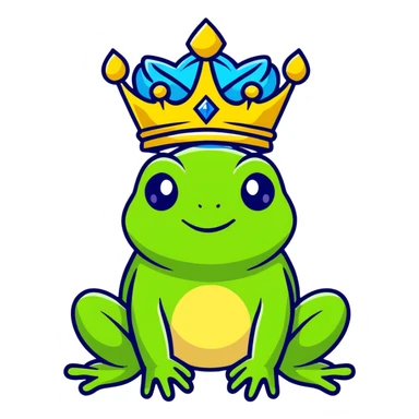 cartoon frog king with a crown and magical aura sticker