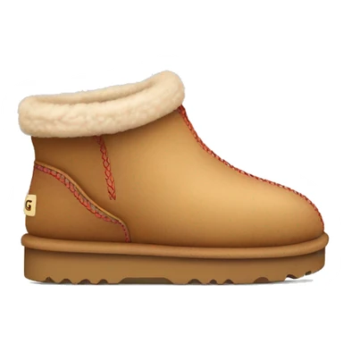 Ugg Camel slip-on slippers. A thin red zig-zag stitch only encircling ankles, VERY chunky platform sole. sticker