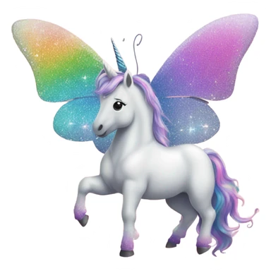 Whimsical rainbow unicorn butterfly with glitter sticker