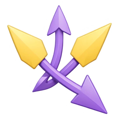 Two rounded arrows, one pointing up (yellow), one down (purple), soft 3D effect, pastel colors, Pixar style, hand-drawn texture, transparent background sticker