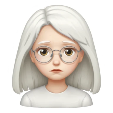 white hair girl angel, glasses, sad sticker