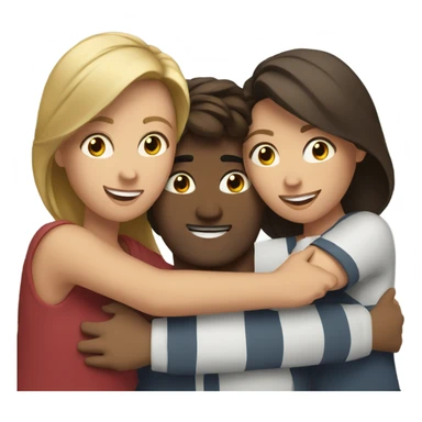 Two brunette women hugging a man sticker