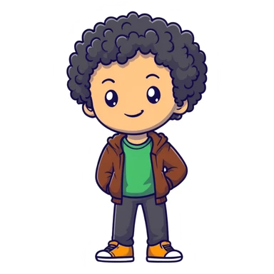 Teen boy with curly hair, casual clothes, friendly expression sticker